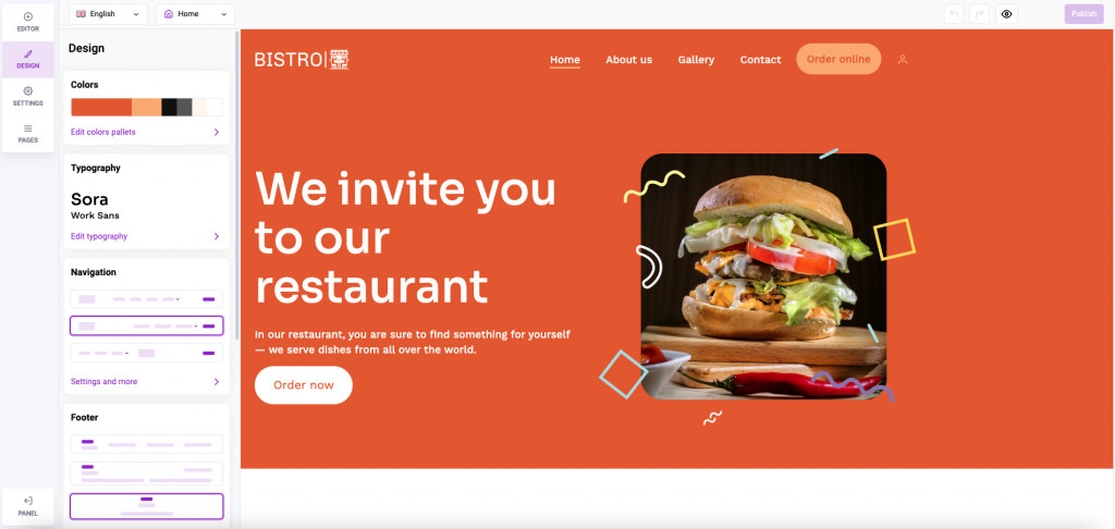 Create restaurant website - UpMenu website design settings