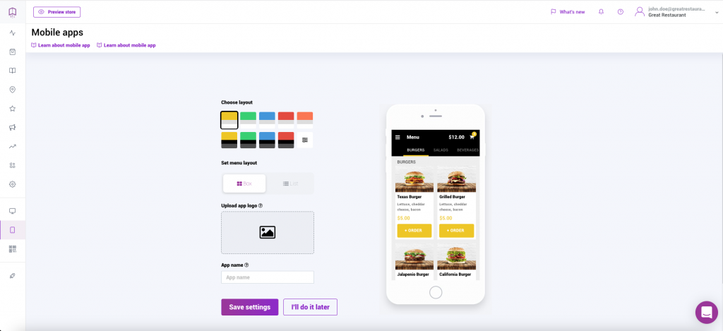 Set up mobile app for your customers