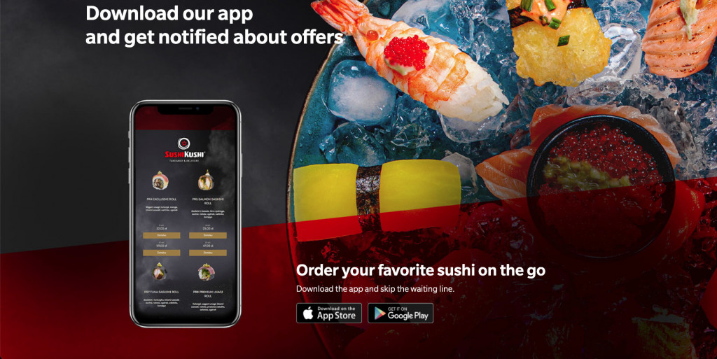 Example promotion of food ordering app on Sushi Kushi website