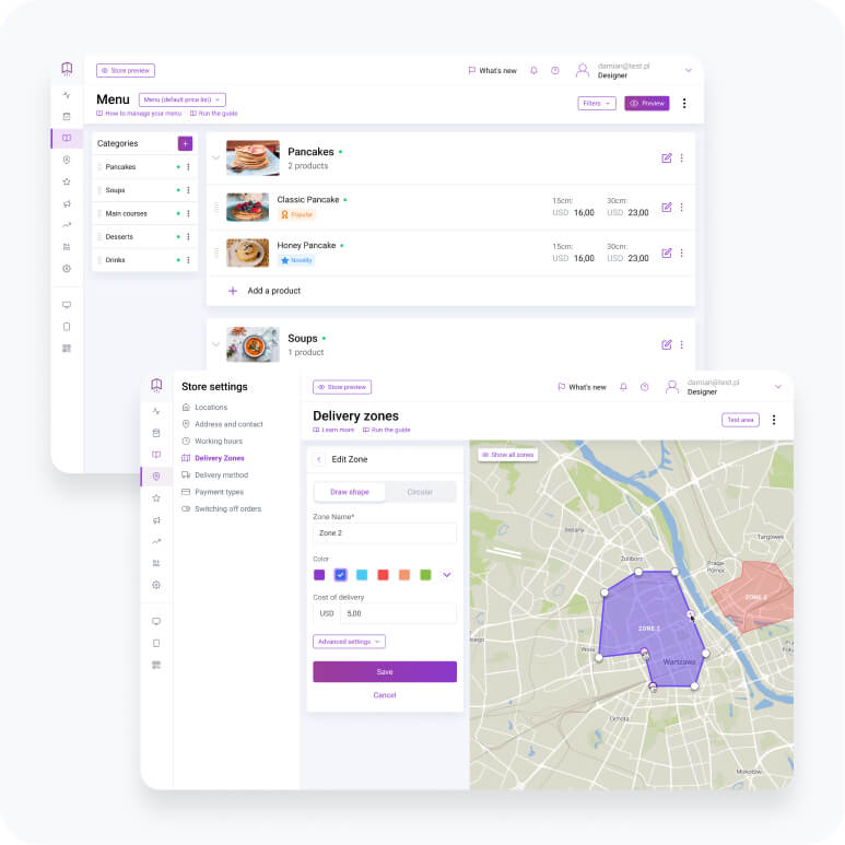 custom food mobile app development services delivery zone setup