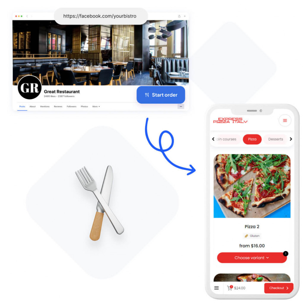 facebook restaurant menu app - example of the menu app on Facebook