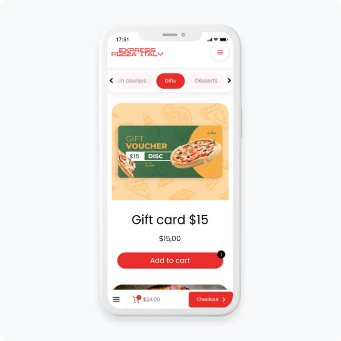 how to buy restaurant gift cards online - example of the vouchers on an online menu