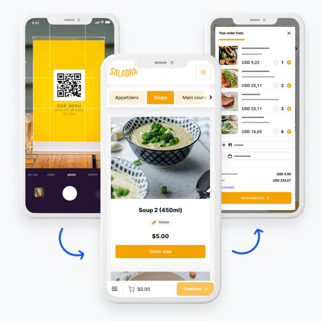 qr code restaurant ordering - example of ordering process