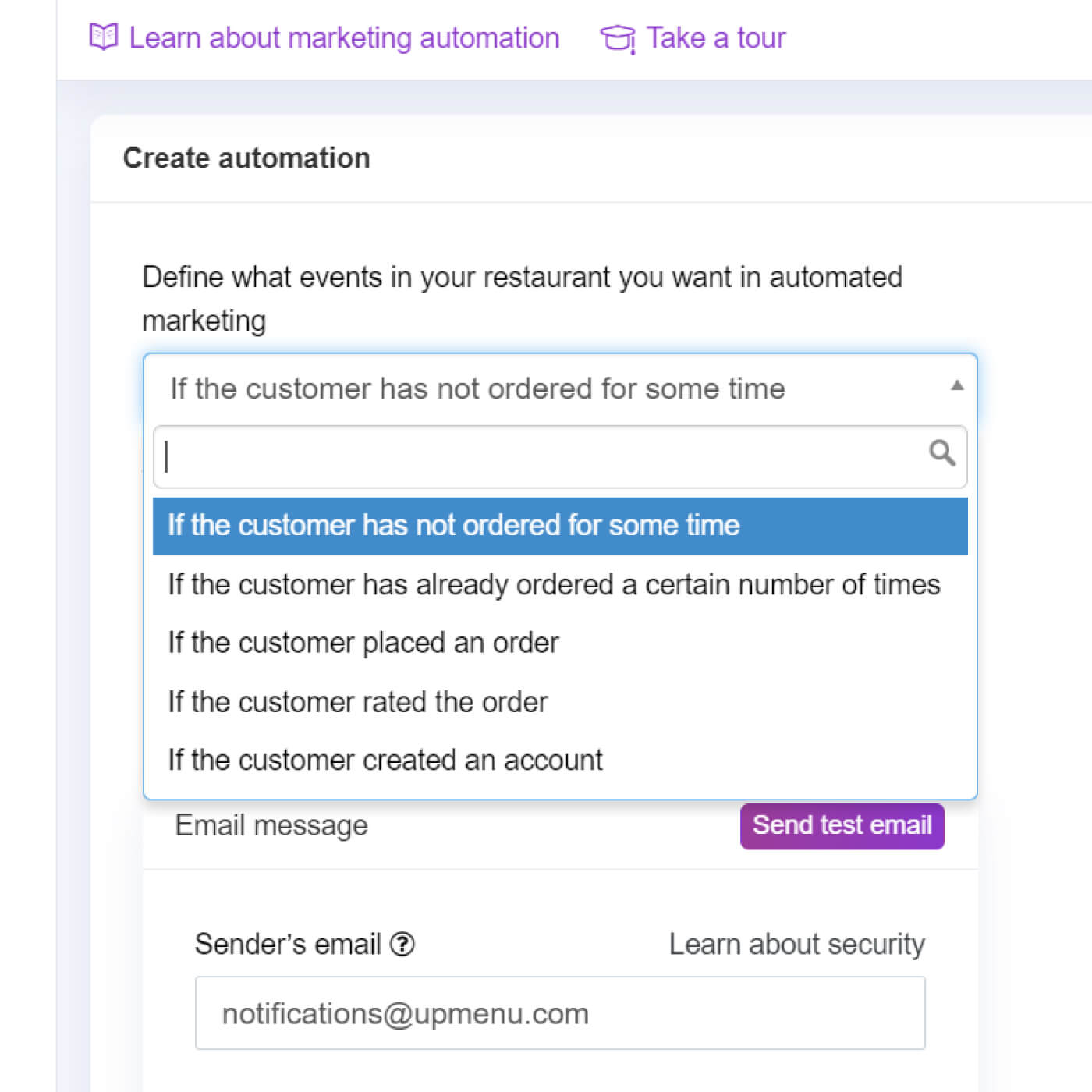 Restaurant email marketing - Step 1: Choosing campaign audience
