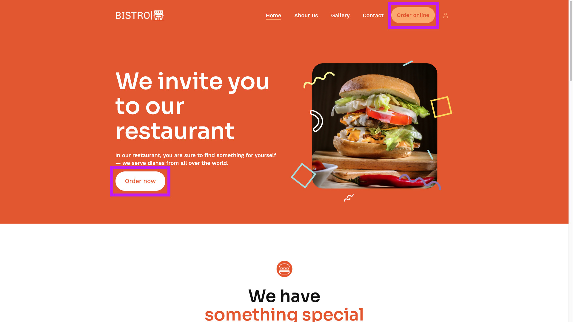A simple restaurant website for bistros and fast food restaurants