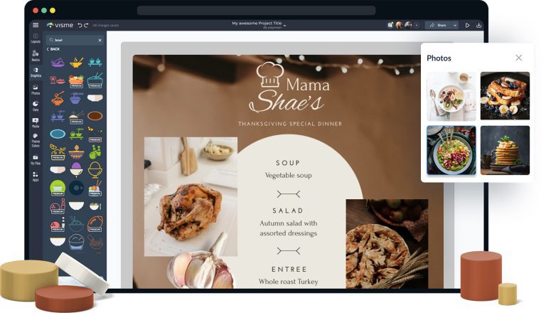 Restaurant menu creator software with editing and color options