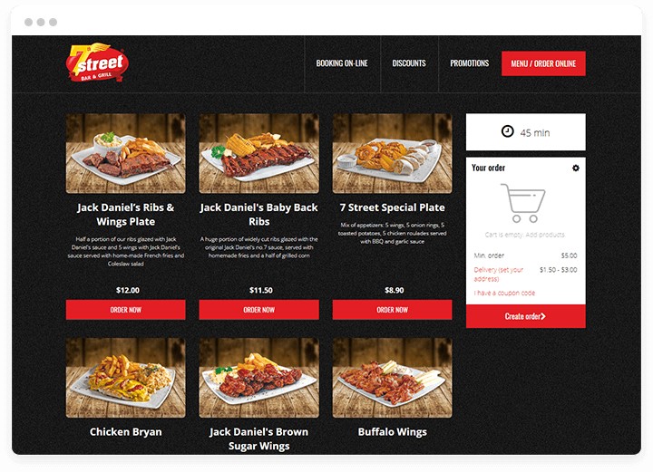 An example of restaurant menu engineering for online menus