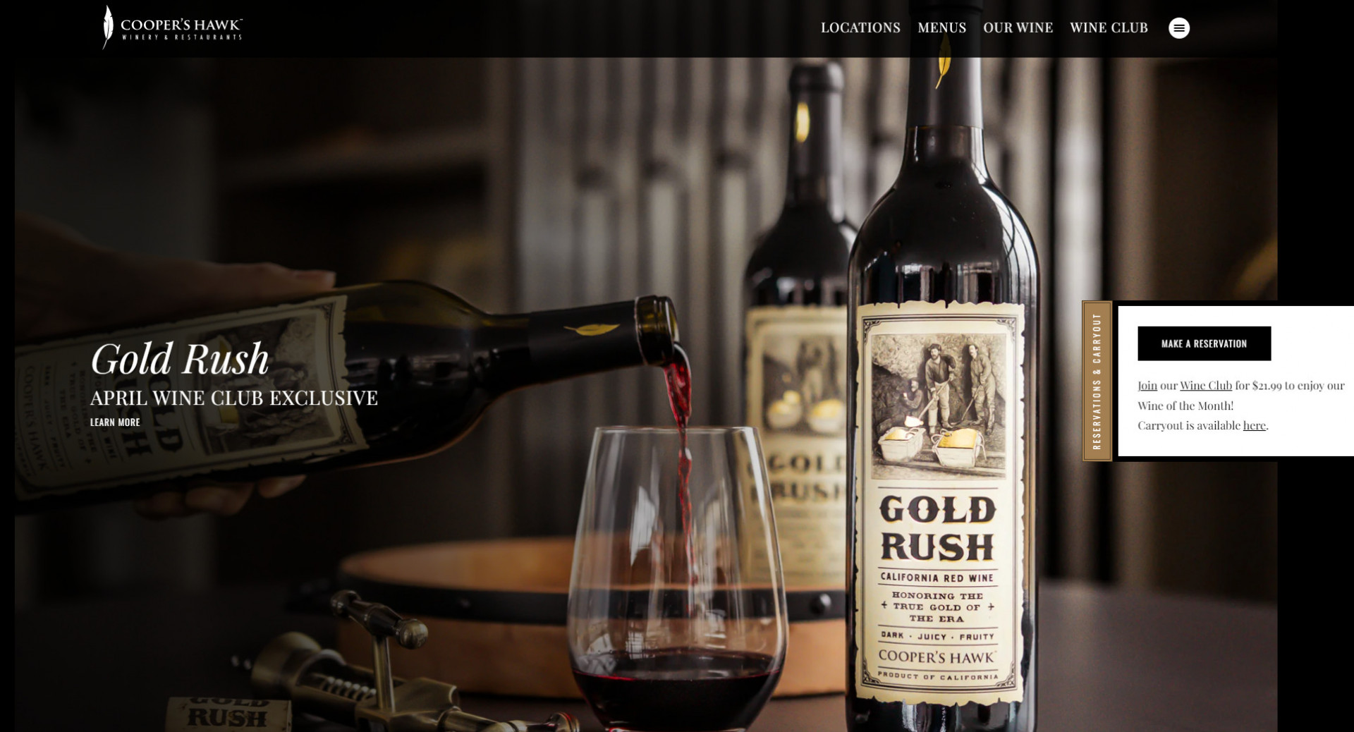 A restaurant website design for restaurants that offer wine tasting