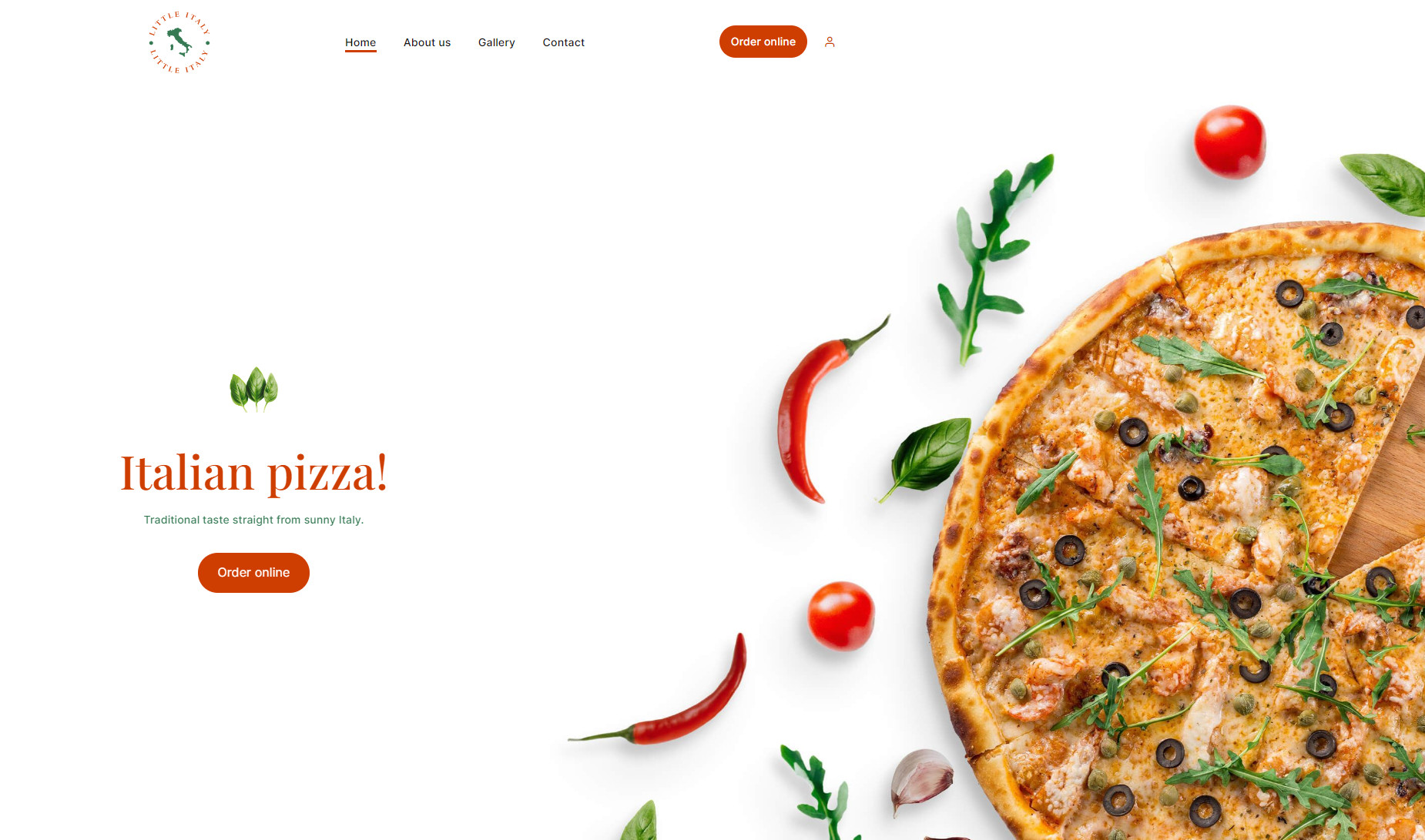 A website design for restaurants that serve pizza