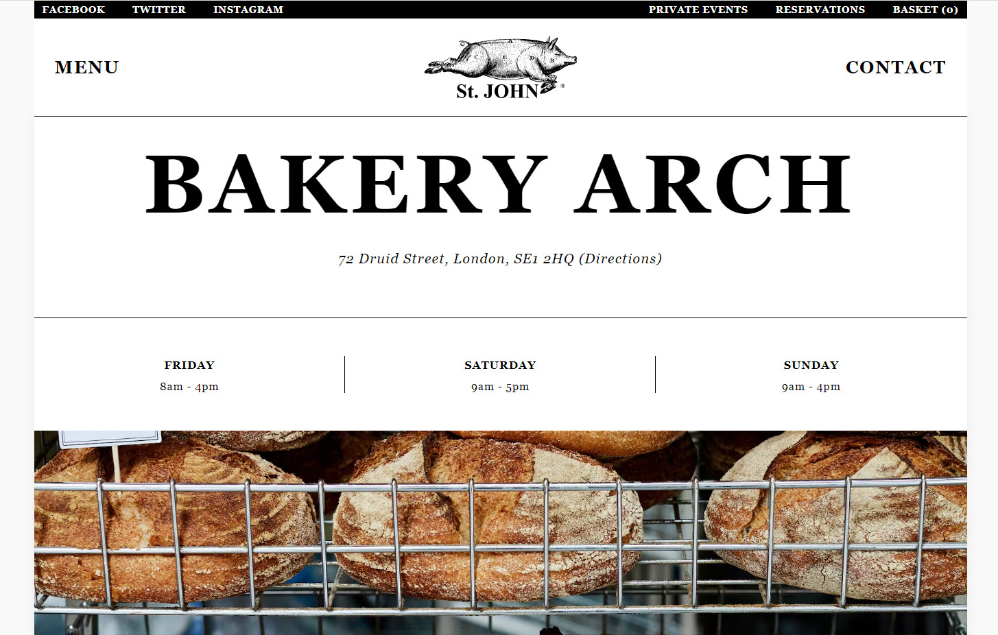 bakery website template example St. John Bakery