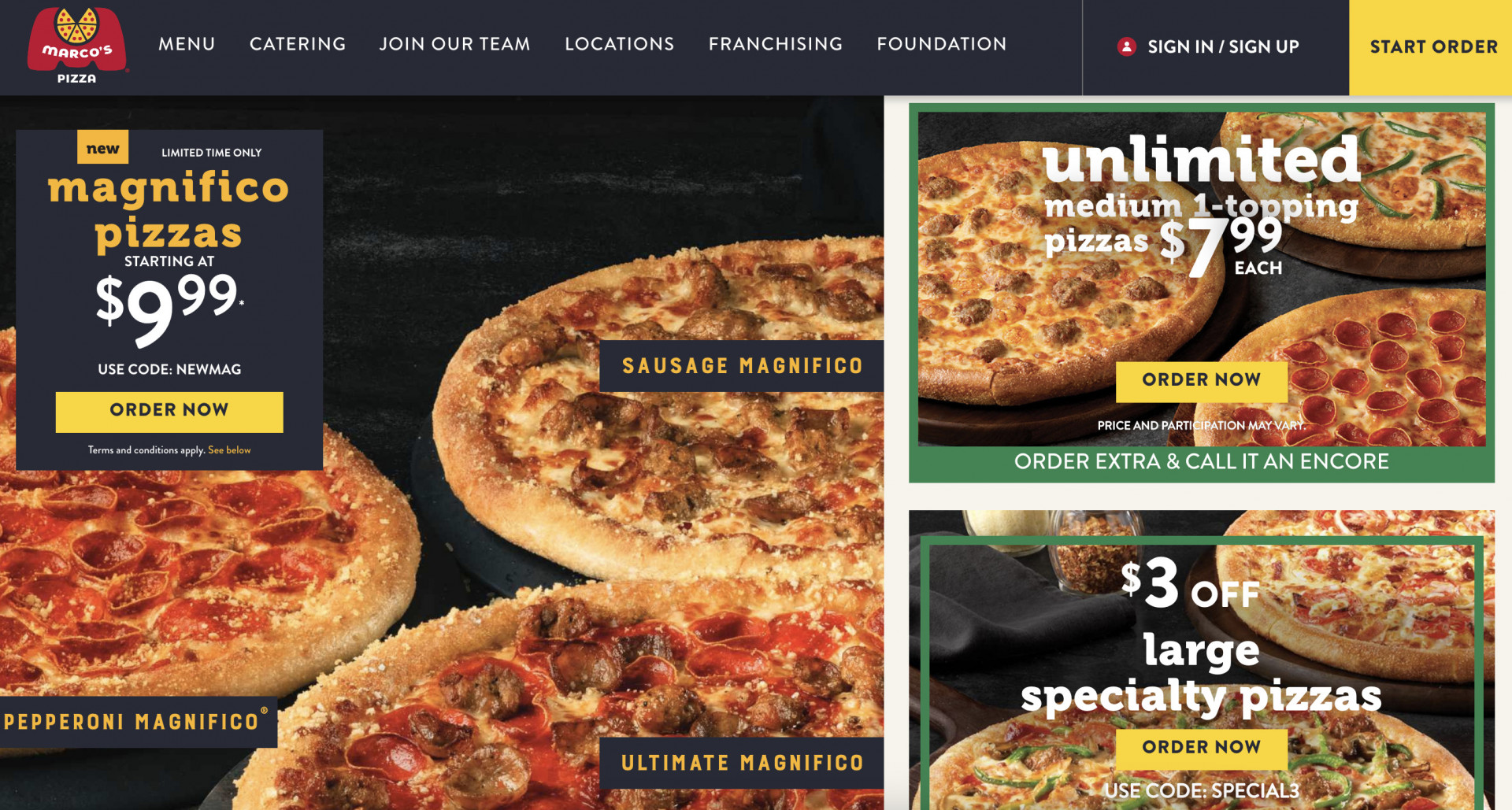 pizza website template example Marco’s Pizza