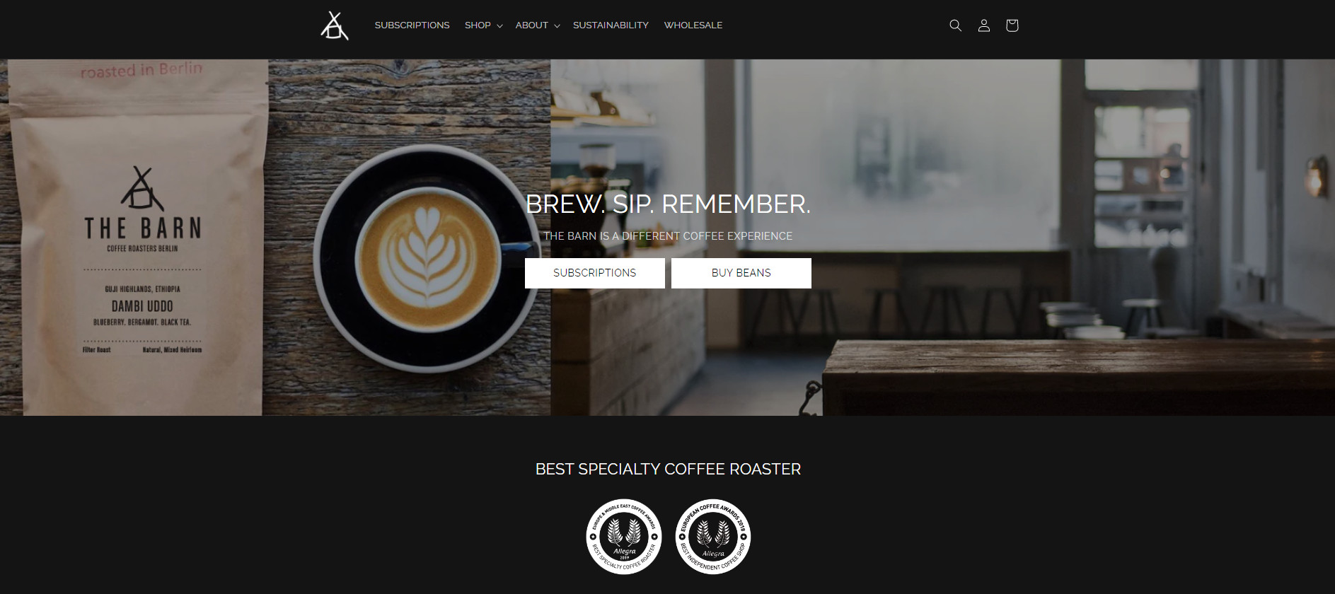  best coffee shop website example: The Barn