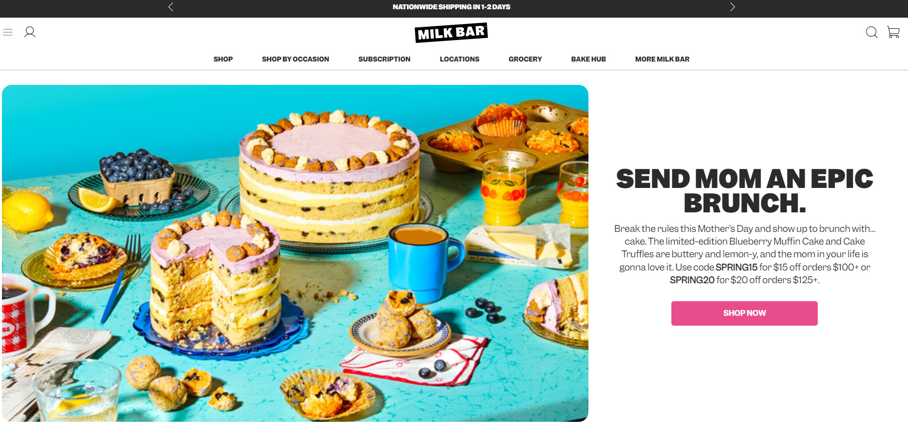 bakery website template example Milk Bar Store