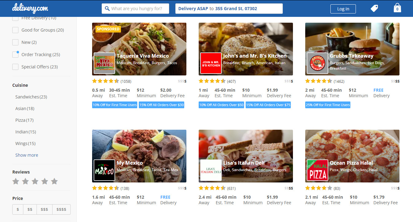 food delivery apps - Delivery.com