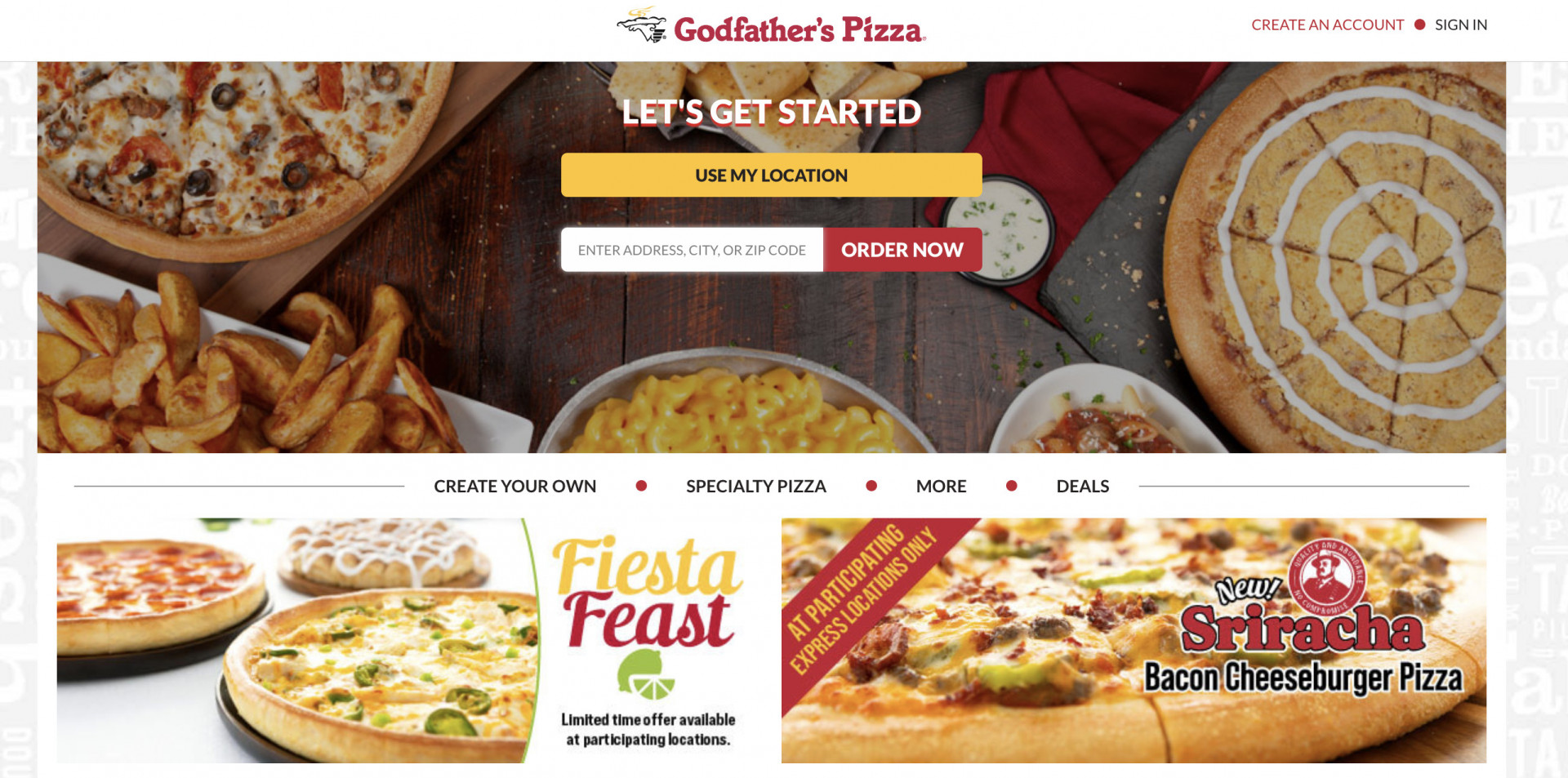 pizza website template example Godfather’s Pizza
