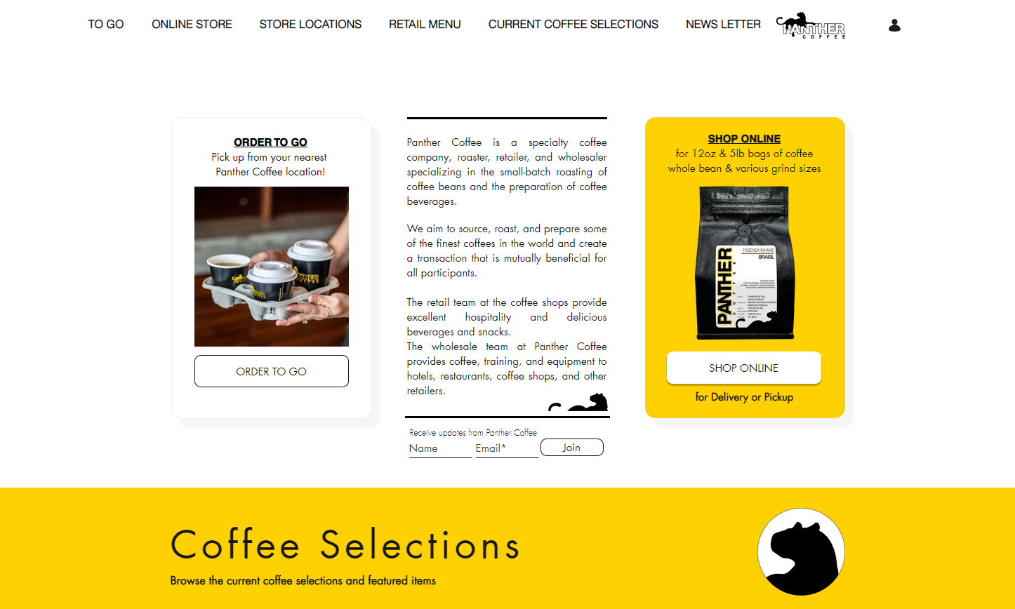 best coffee shop website example: Panther Coffee