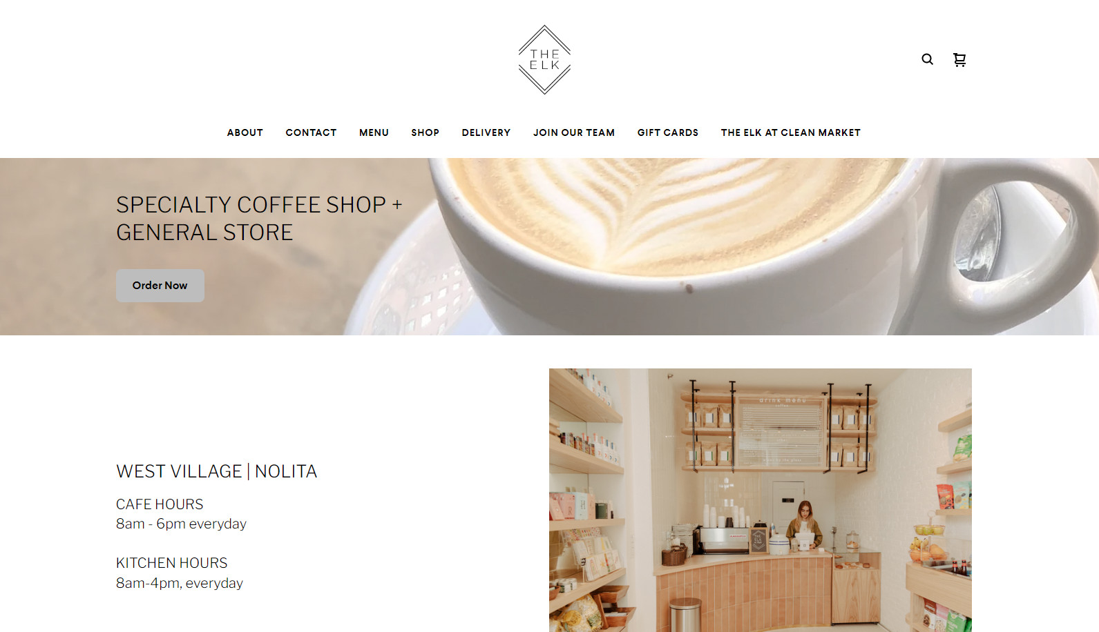 best coffee shop website example: The Elk