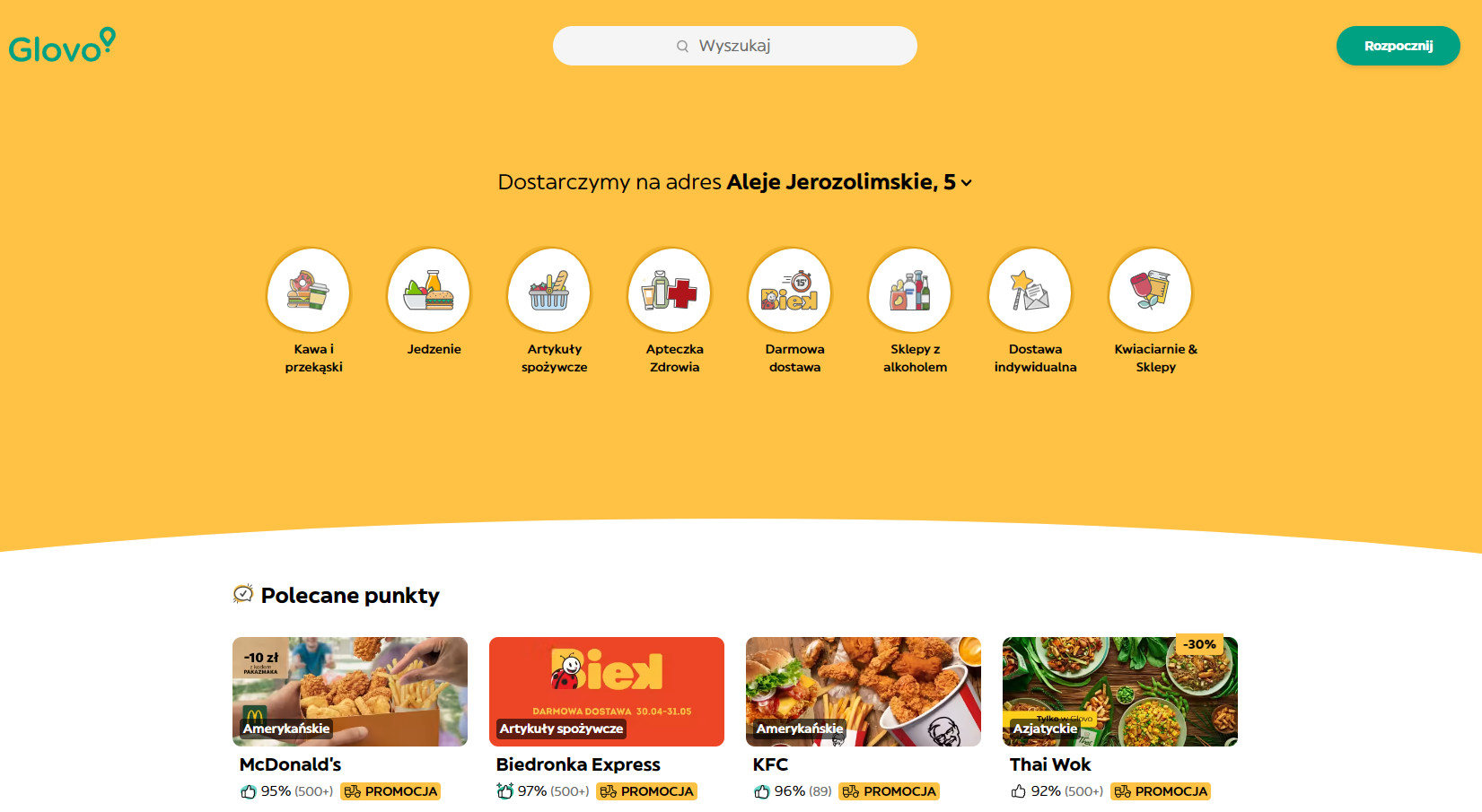 aplikacje do zamawiania jedzenia - glovo