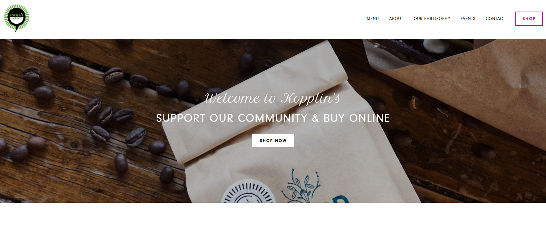 best coffee shop website example: Kopplin's Coffee