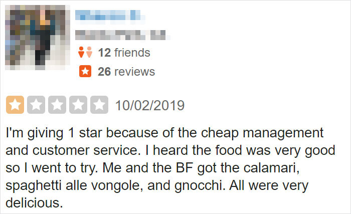 An example of bad restaurant reviews on Yelp