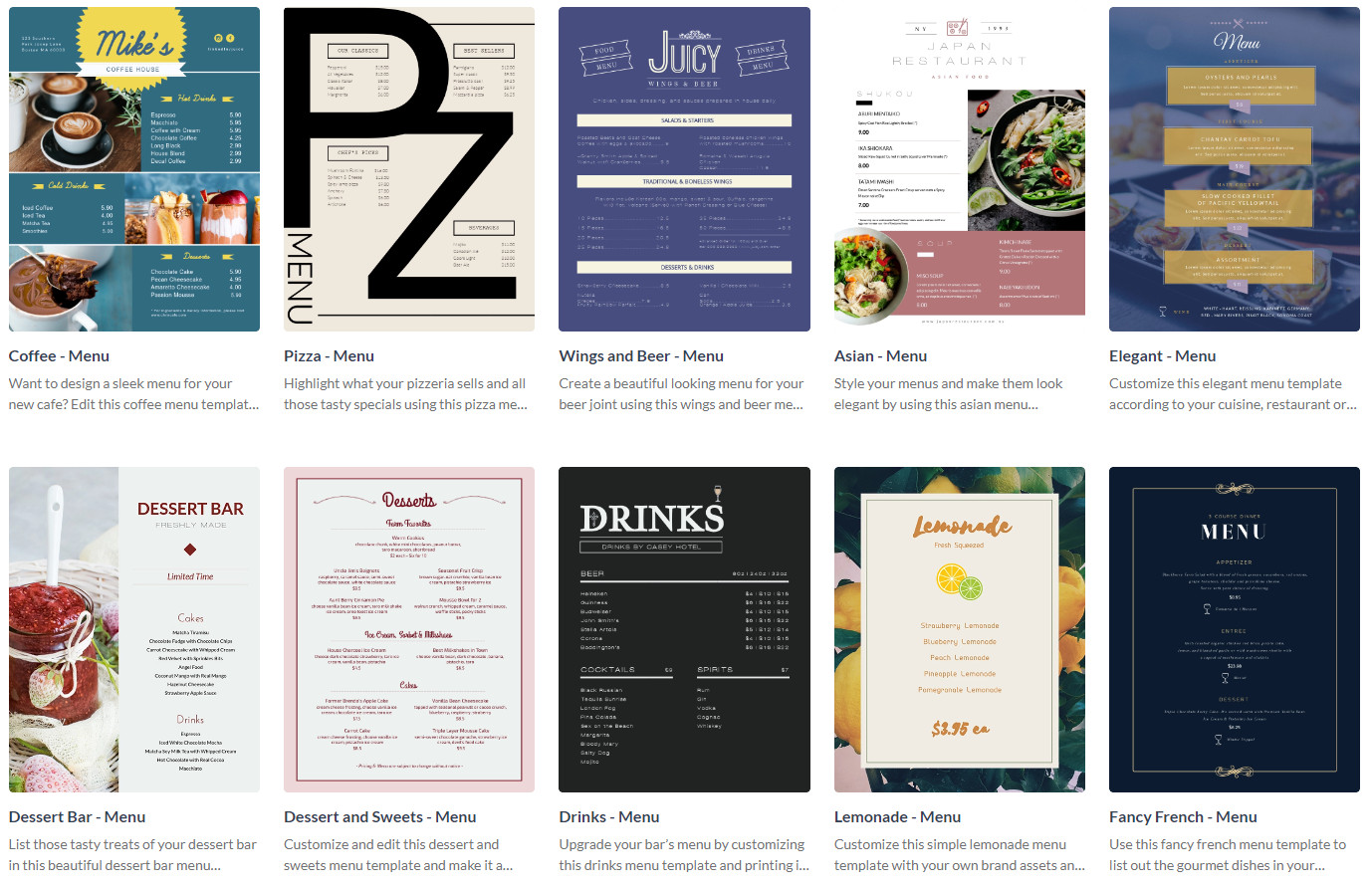 Another example of one of the best software for menu design for restaurants and cafes