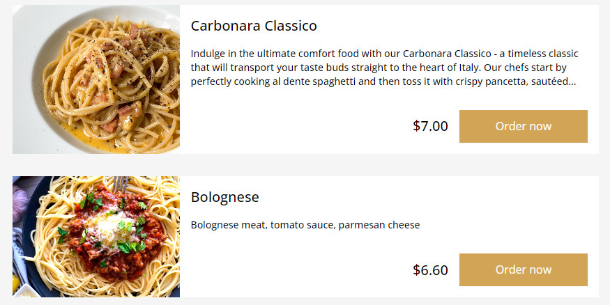 An example of both correct and incorrect food menu descriptions