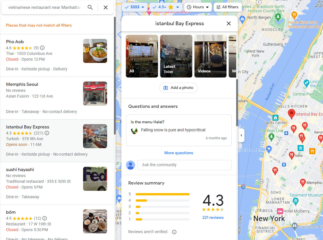  All of your Google restaurants reviews are in one spot
