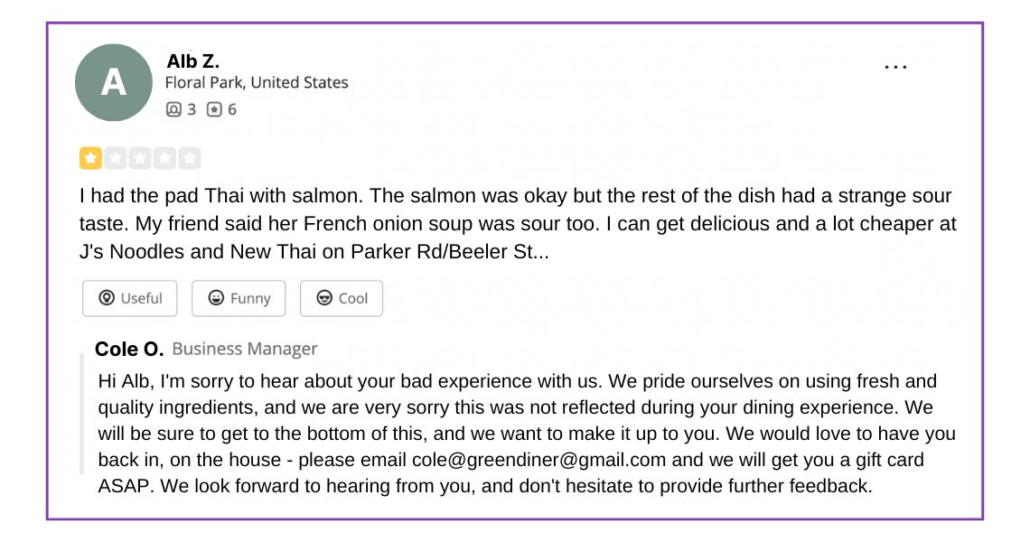 Each Google review for restaurant businesses should be responded to promptly in order to show that clients are valued. 