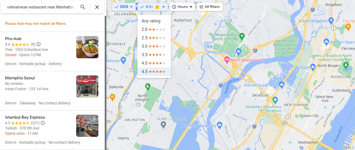 Potential clients can filter Google review restaurant ratings to find the best local restaurants