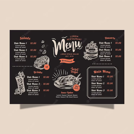 An example of a creative horizontal restaurant menu design