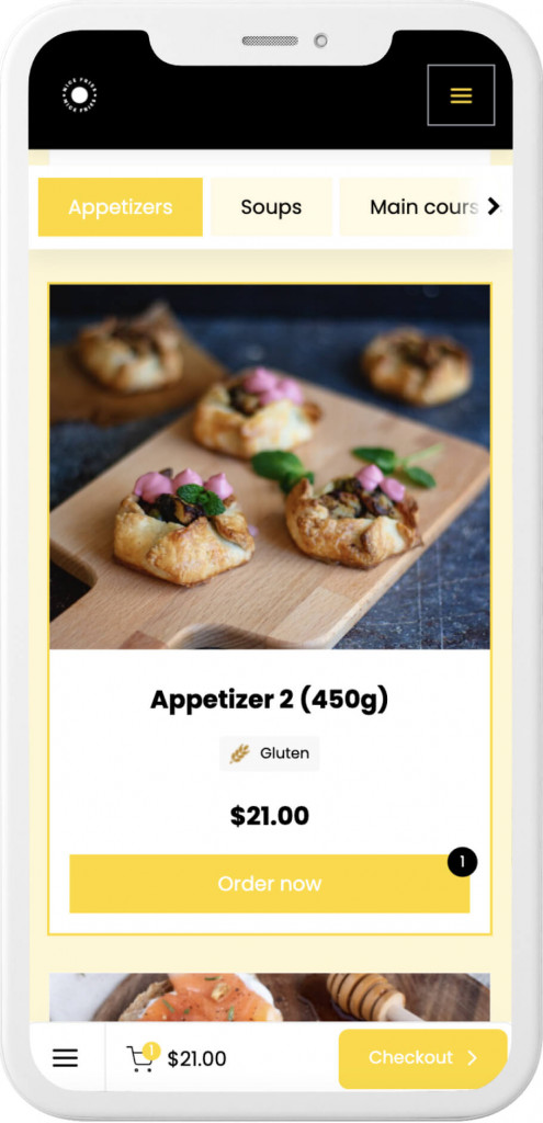 A menu example for restaurant ordering apps