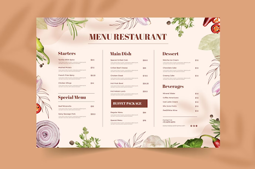 An example of a modern restaurant menu design for bistros