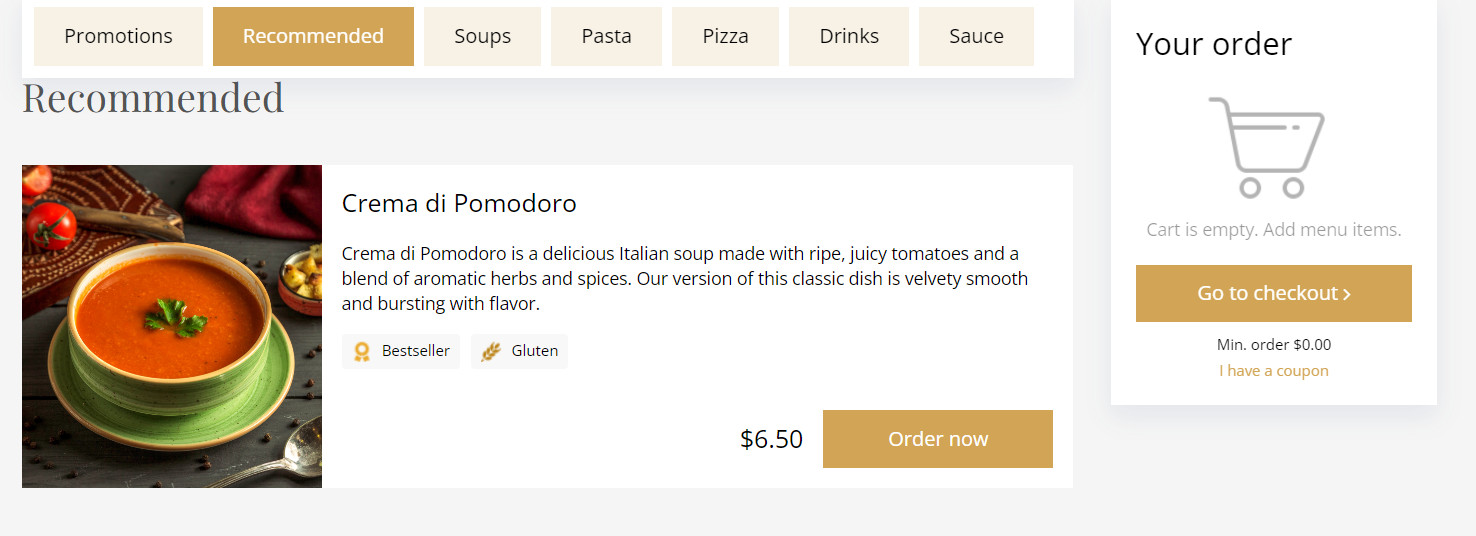  An example of a recommended menu item in UpMenu