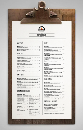 Experiment with single page restaurant menu designs