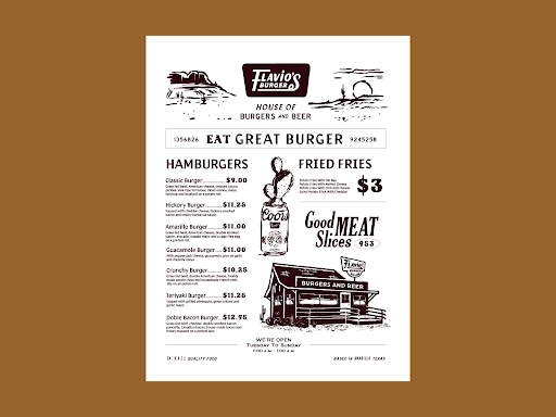 An example of a static restaurant menu