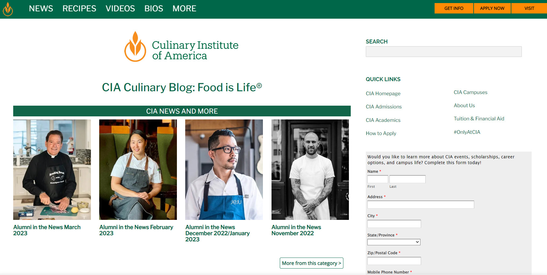 The Culinary Institute of America's Blog Is one top cooking blogs for those looking to work in the culinary industry