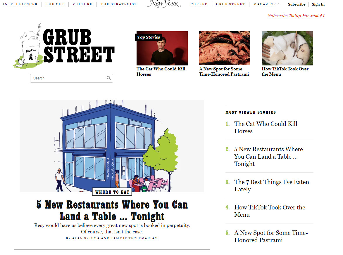 Grub Street is one of the most popular food blogs in the US