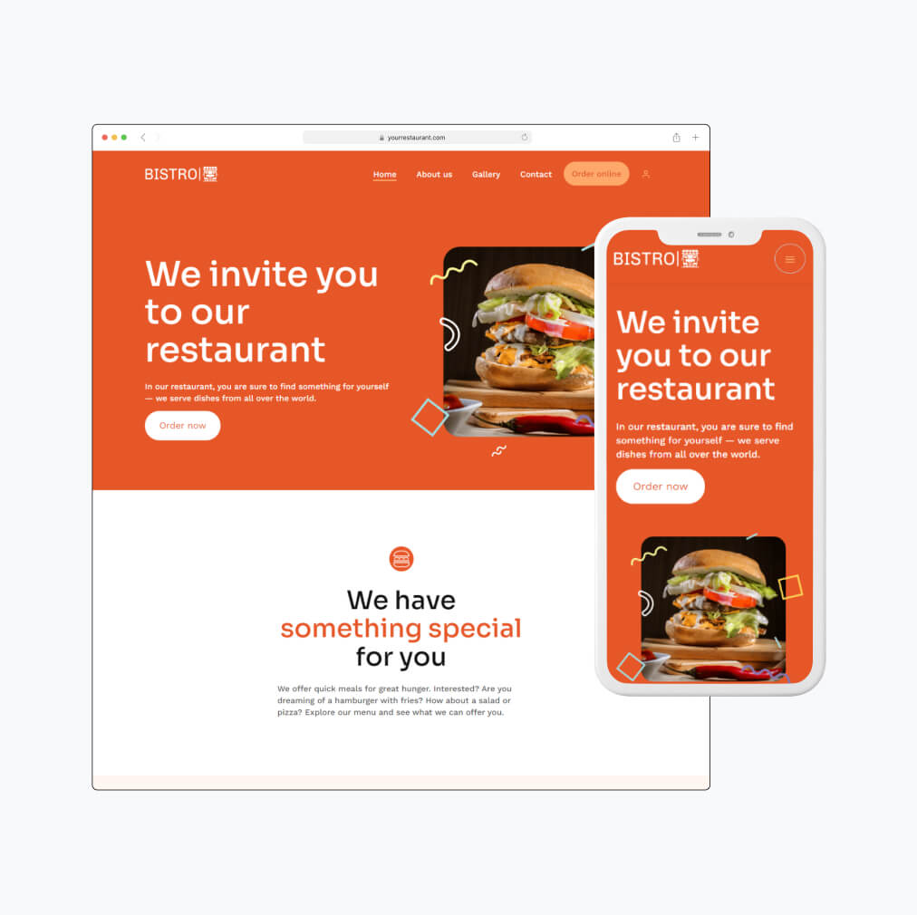 Wix restaurant online ordering alternative example: restaurant website and mobile app