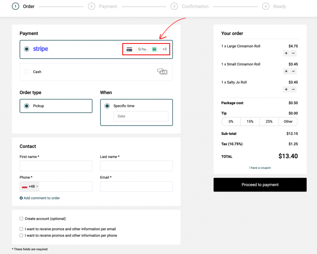 Payment methods on customer side