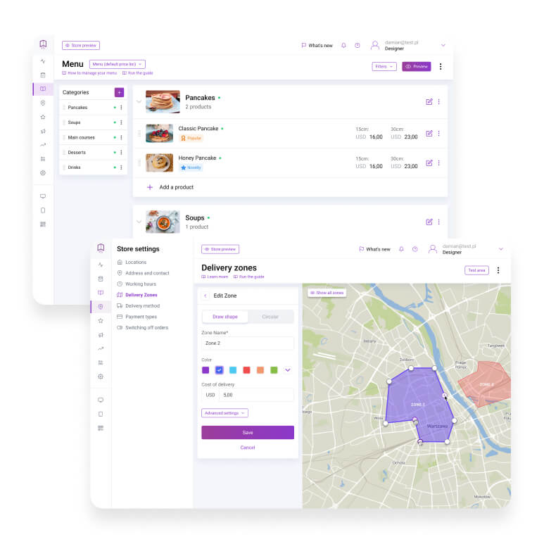 White label delivery app with zone creating option