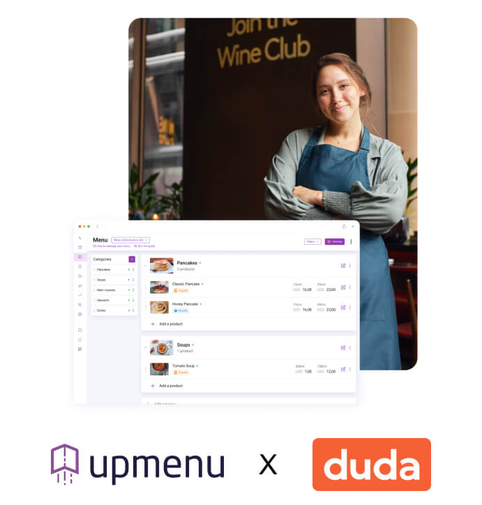 Duda integration for restaurants - upmenu Duda integration