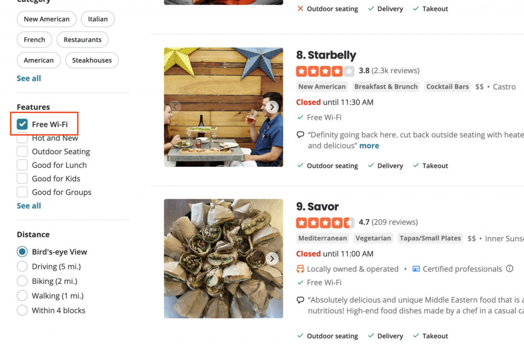 WiFi marketing for restaurants - review sites filtering? Example photo