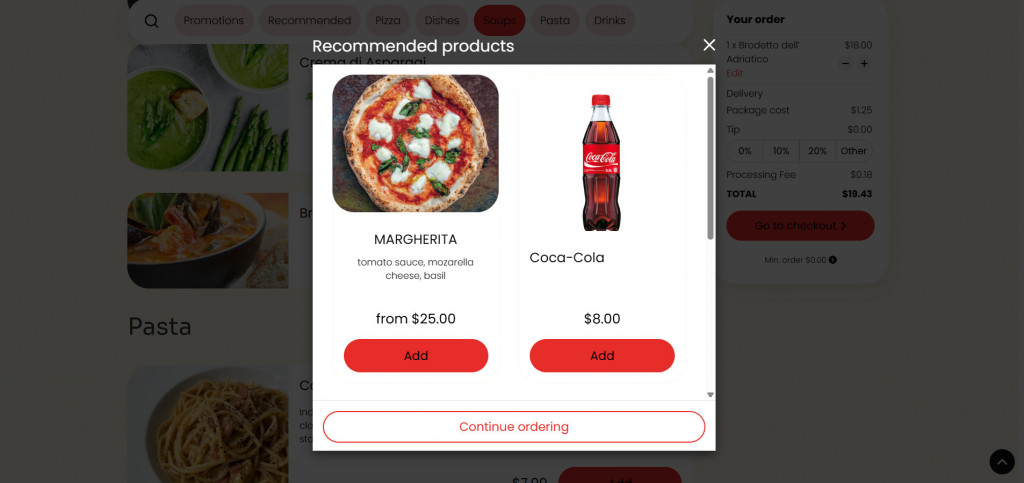 counter service - upselling in an online ordering system for restaurants