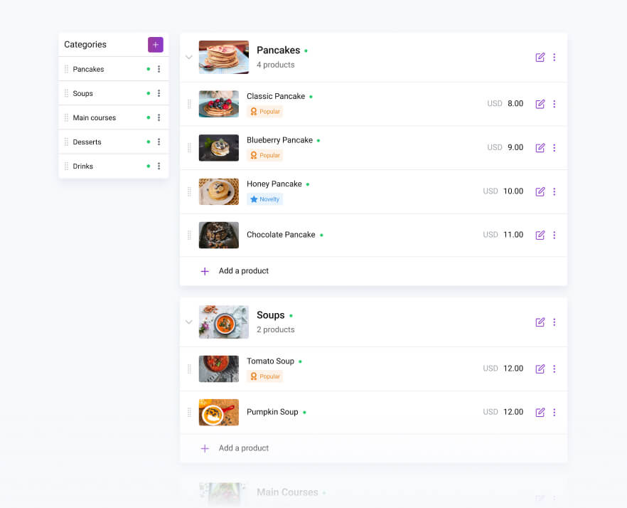 Create and customize your online menu